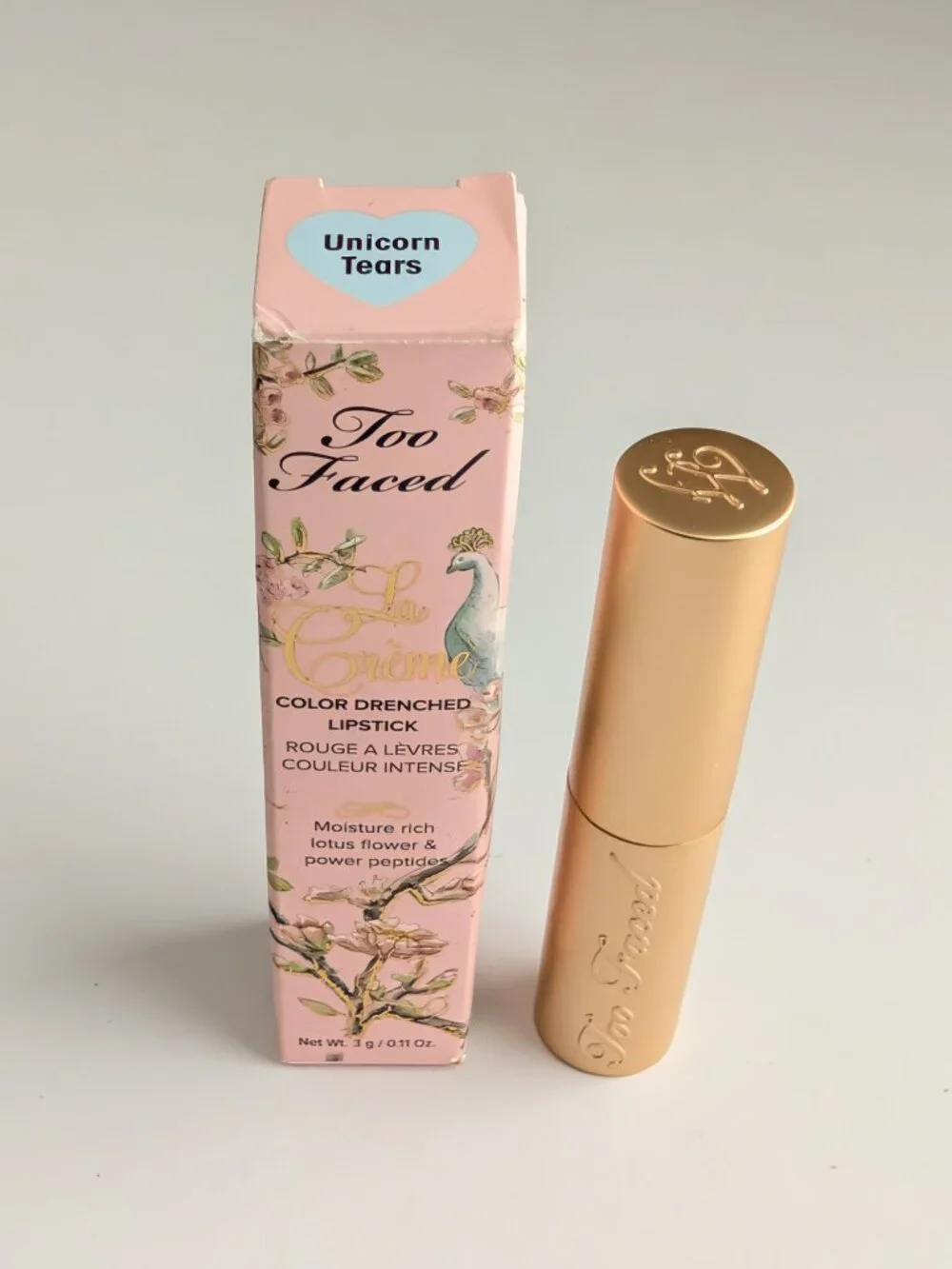 Too Faced La Creme Color Drenched lipstick UNICORN TEARS iridescent New w Box